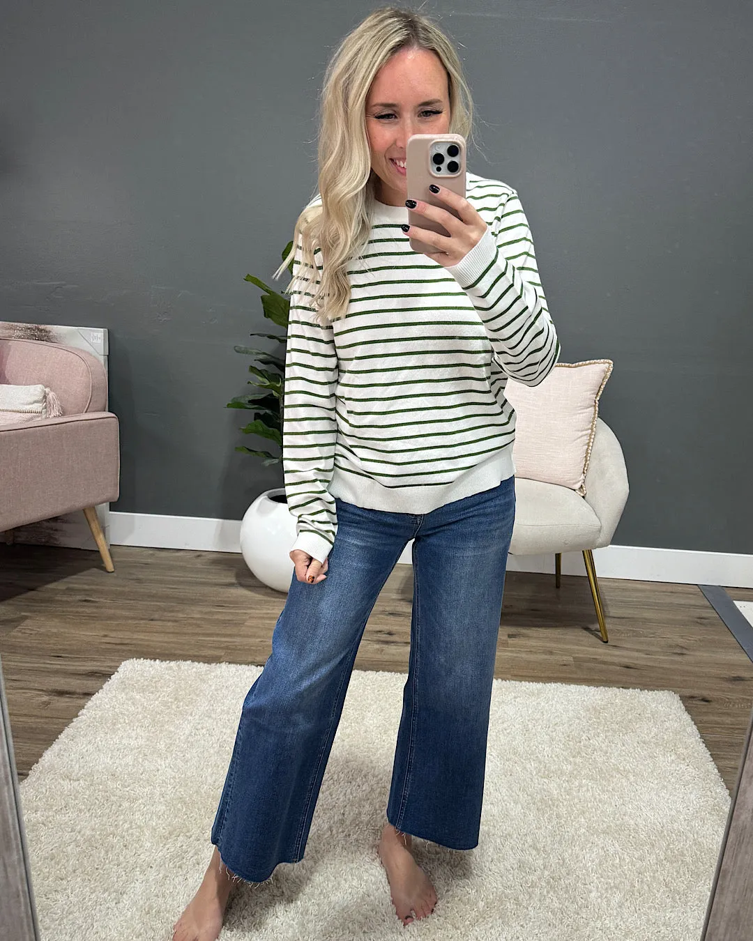 NEW! Camila Striped Crewneck Sweater - Green