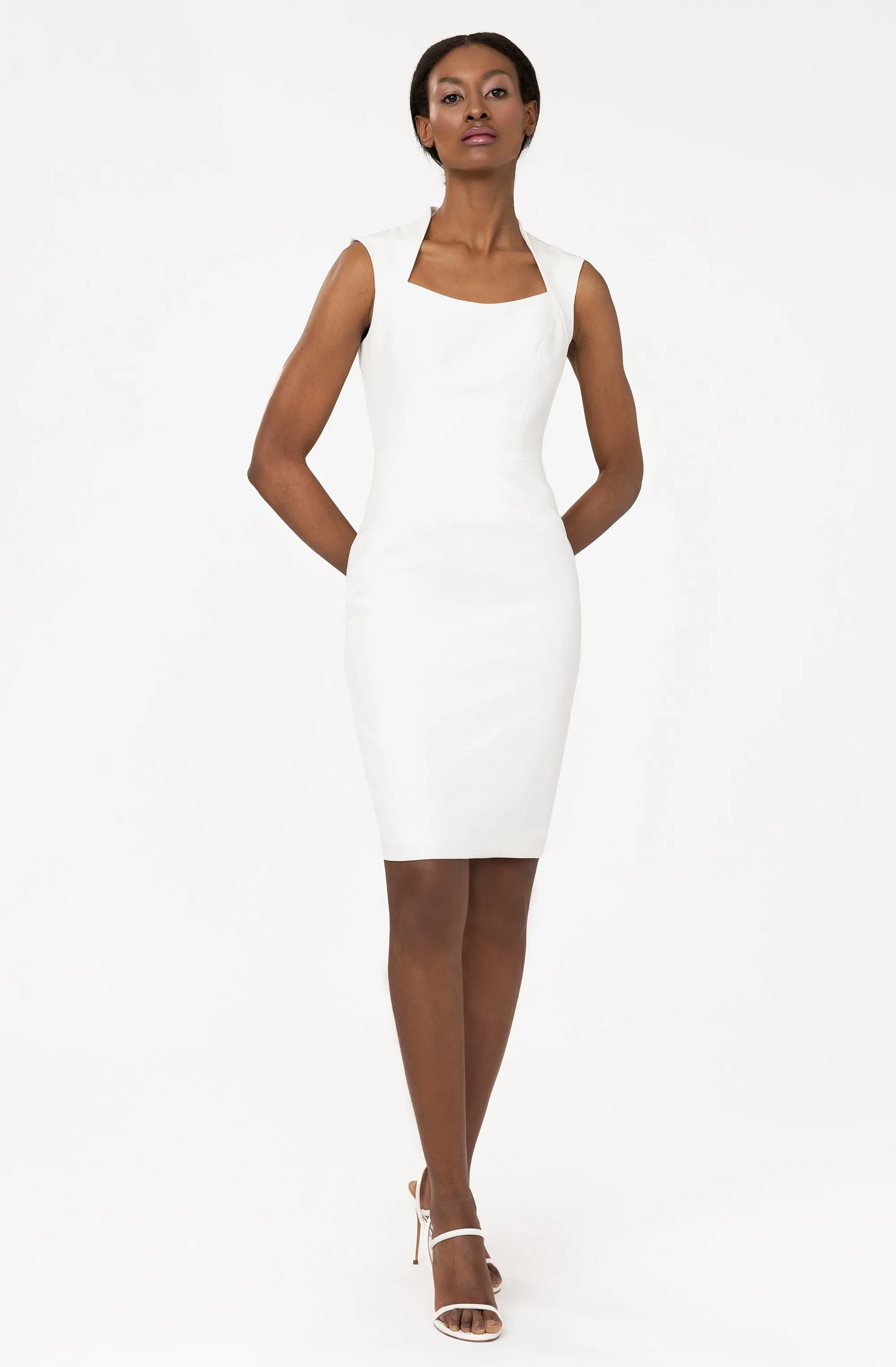 Queen Anne Neckline Fitted Dress