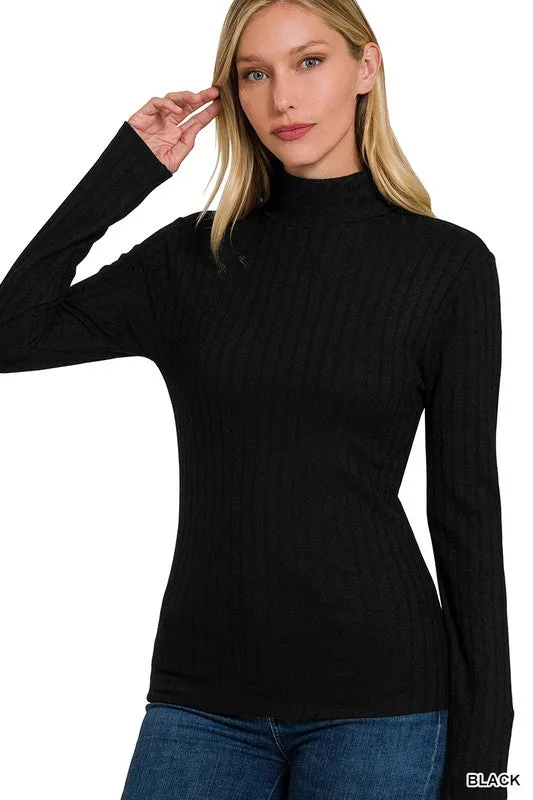 QUINN RIBBED LONG SLEEVE TURTLE NECK TOP