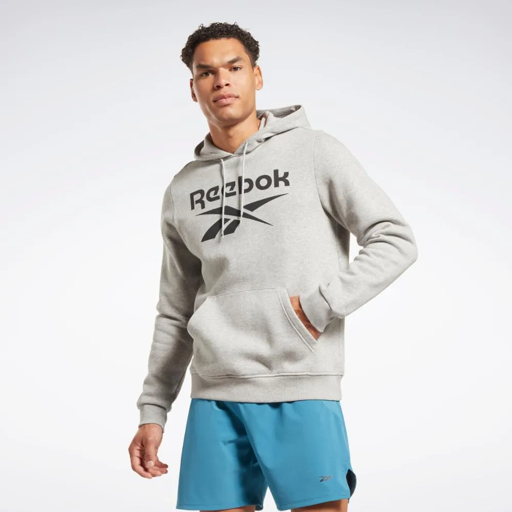 Reebok Apparel Men Reebok Identity Fleece Stacked Logo Pullover Hoodie MGREYH