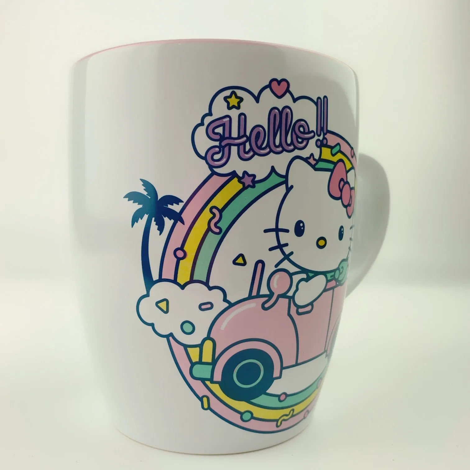 Sanrio Hello Kitty Driving Rainbow on Sprinkle Tall Big Mug - Pink