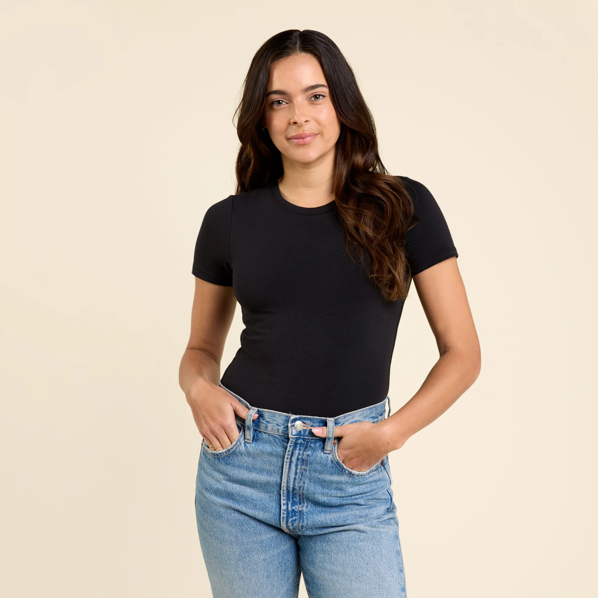 Short Sleeve Crewneck Bodysuit | Black