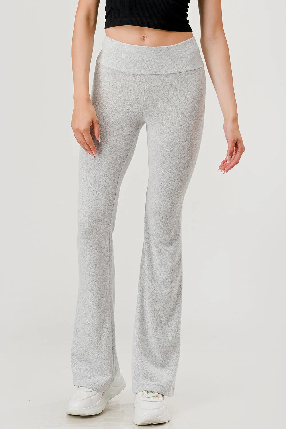 Soft Fuzzy Sweater Knit Flare Pants - Light Heather Gray