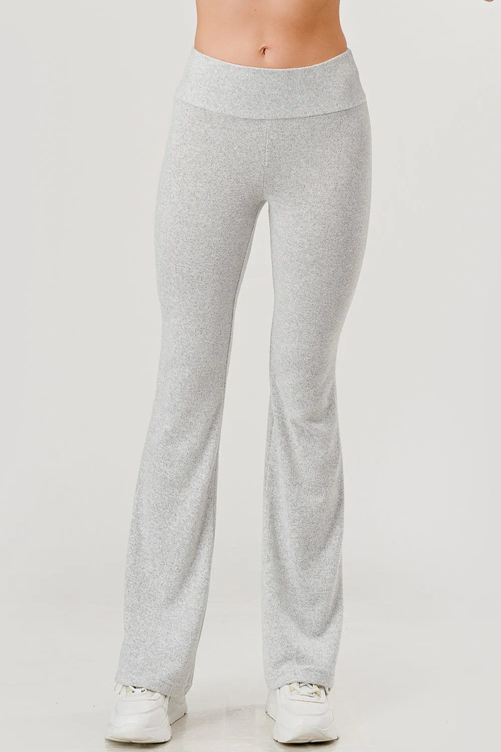 Soft Fuzzy Sweater Knit Flare Pants - Light Heather Gray