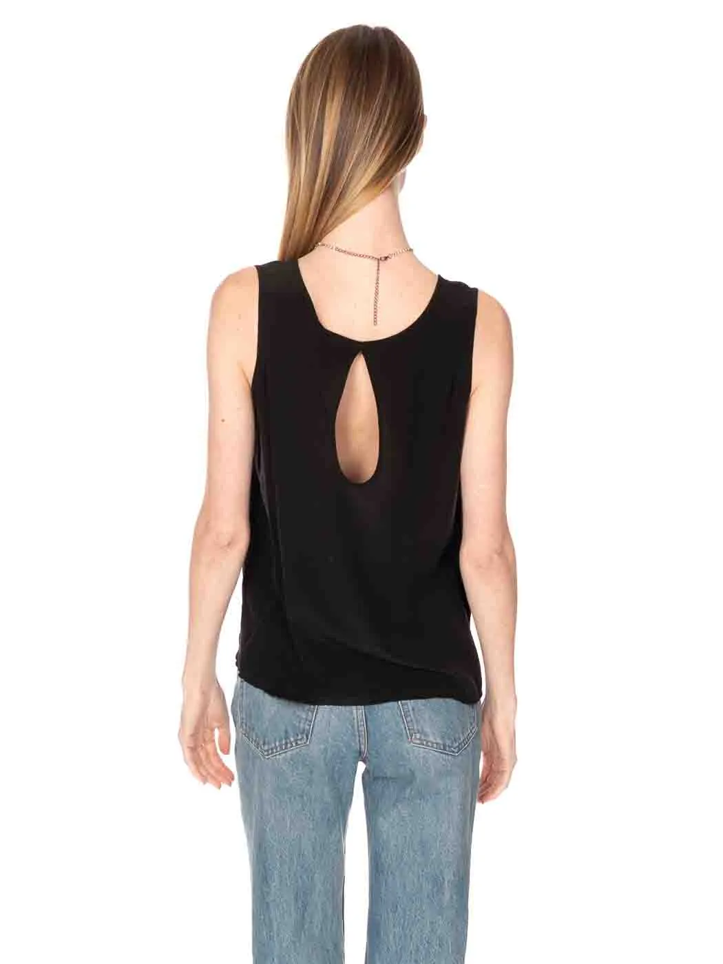 Tianello Crepe de Chine Washable Silk Lemley Tank-Black