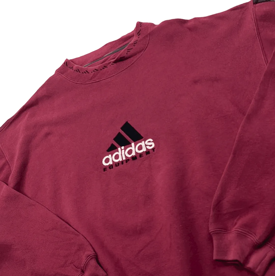 Vintage 90s Burgundy Adidas Equipment Spell-Out Sweatshirt - Large