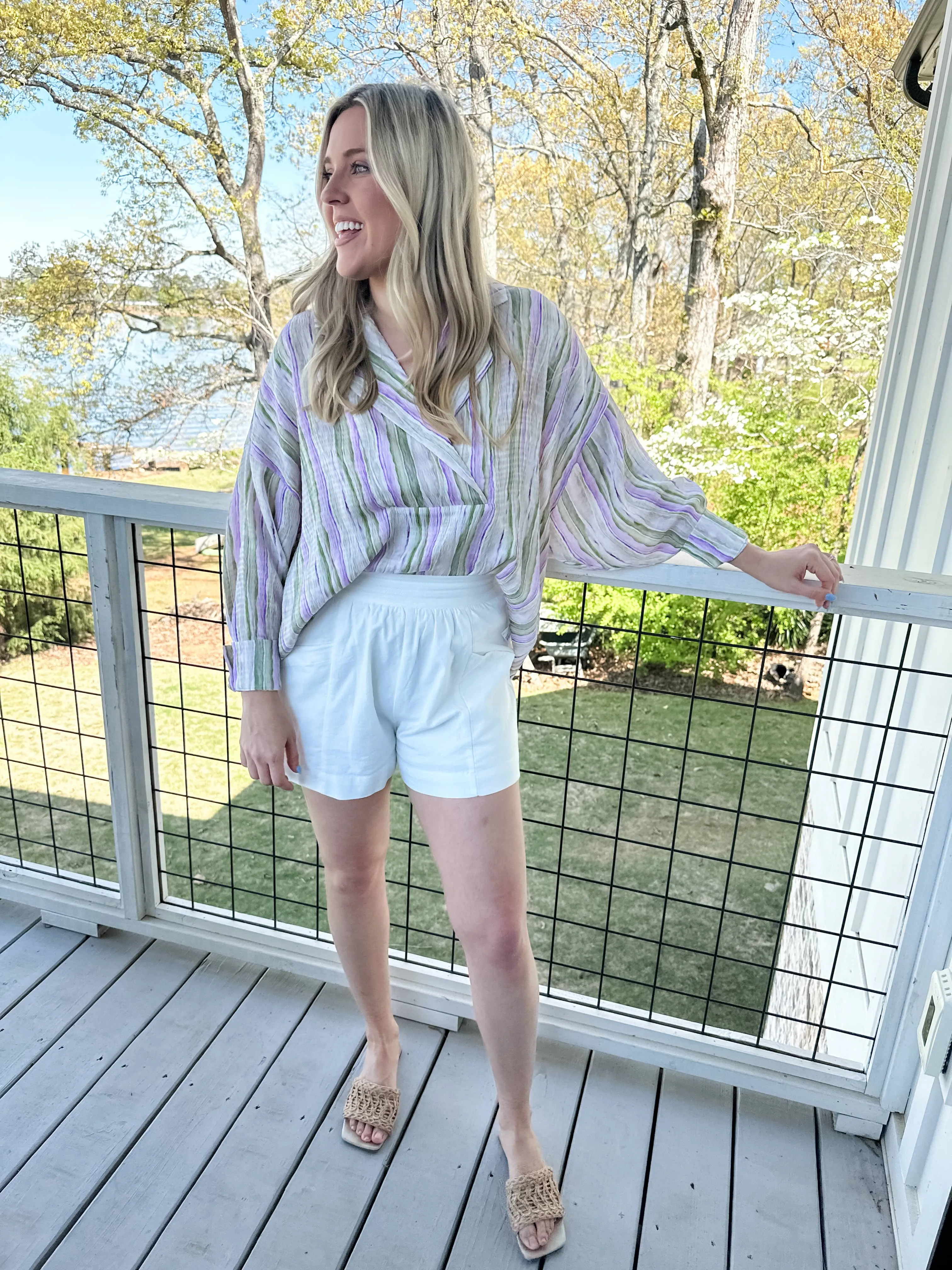 Watercolor Stripe Tuck Top