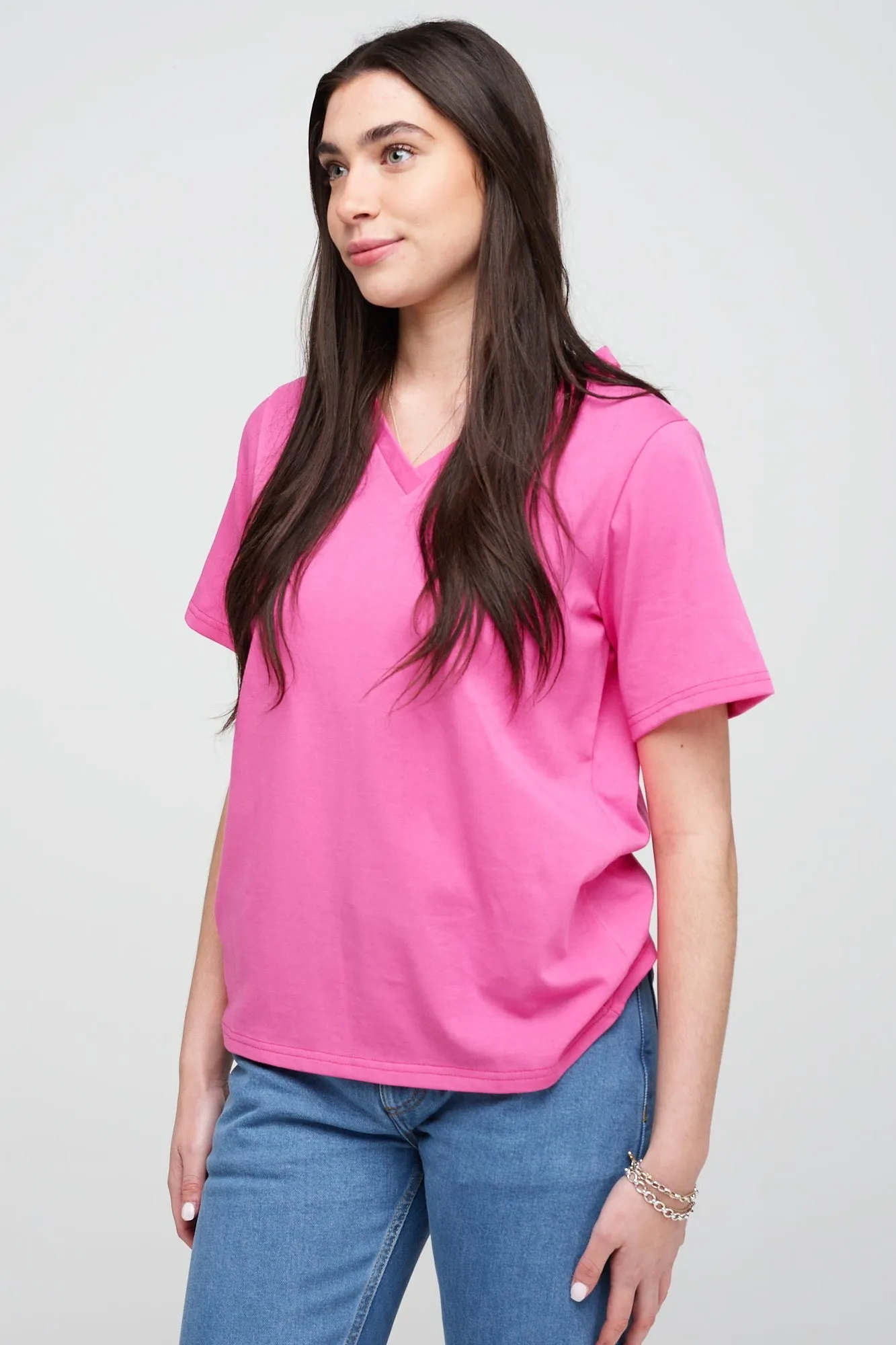 Women's V-Neck T Shirt - Fuchsia Pink