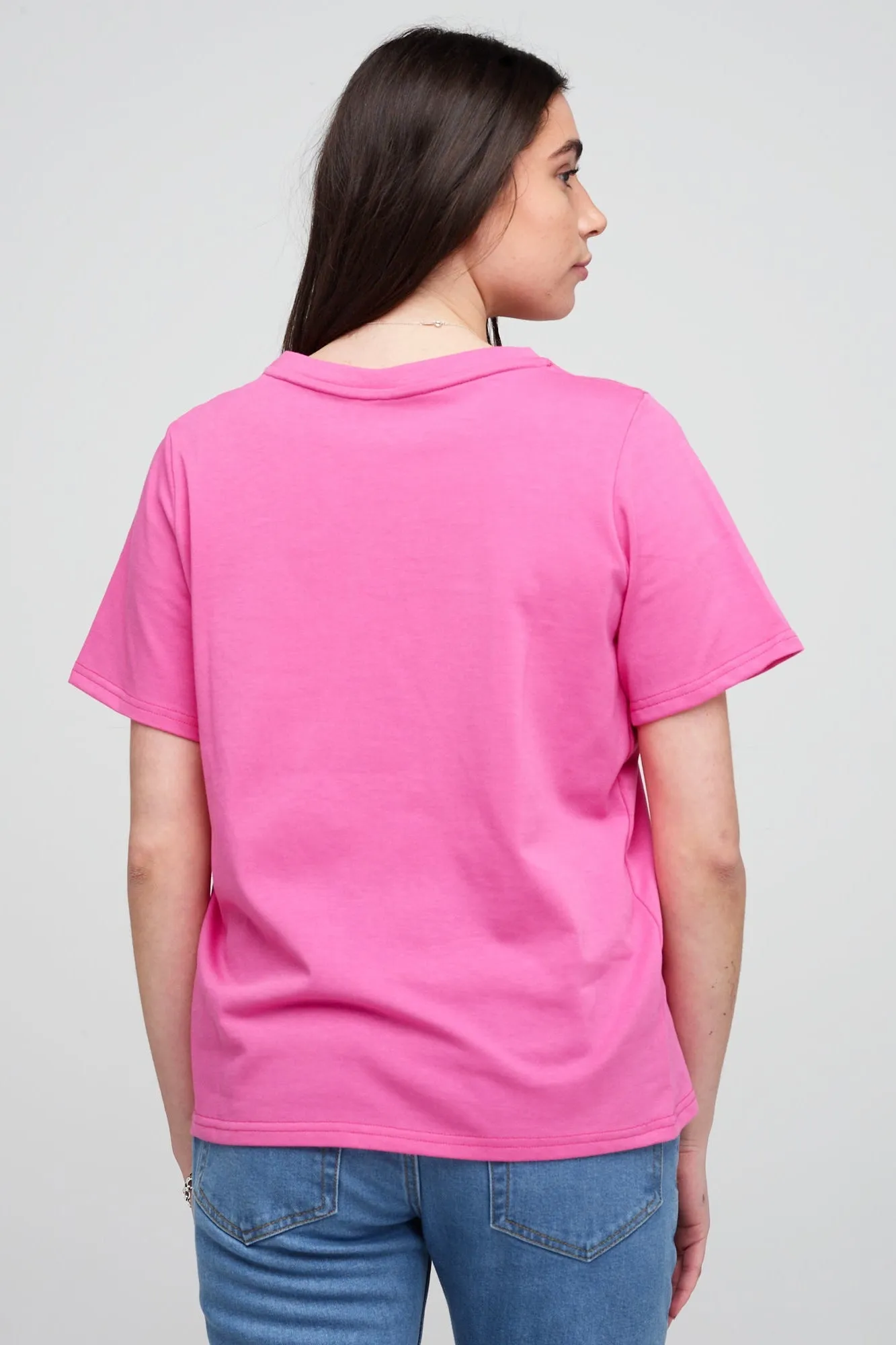 Women's V-Neck T Shirt - Fuchsia Pink