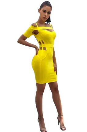 Yellow Cutout Bandage Dress